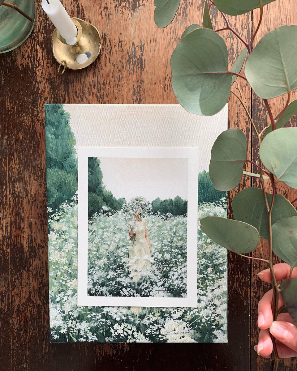 "Girl With Flowers In Green" Print on Paper amberlynn lillie