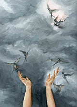 Load image into Gallery viewer, oil painting of birds and hands
