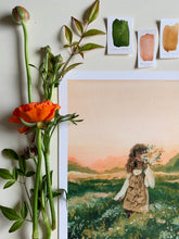 Load image into Gallery viewer, "Girl With Flowers: On a Smokey September Evening" Print on Paper