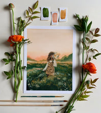 Load image into Gallery viewer, "Girl With Flowers: On a Smokey September Evening" Print on Paper