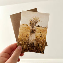 Load image into Gallery viewer, Cards - Girl with Flowers: In Gold
