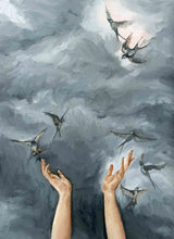 Load image into Gallery viewer, oil painting of birds and hands
