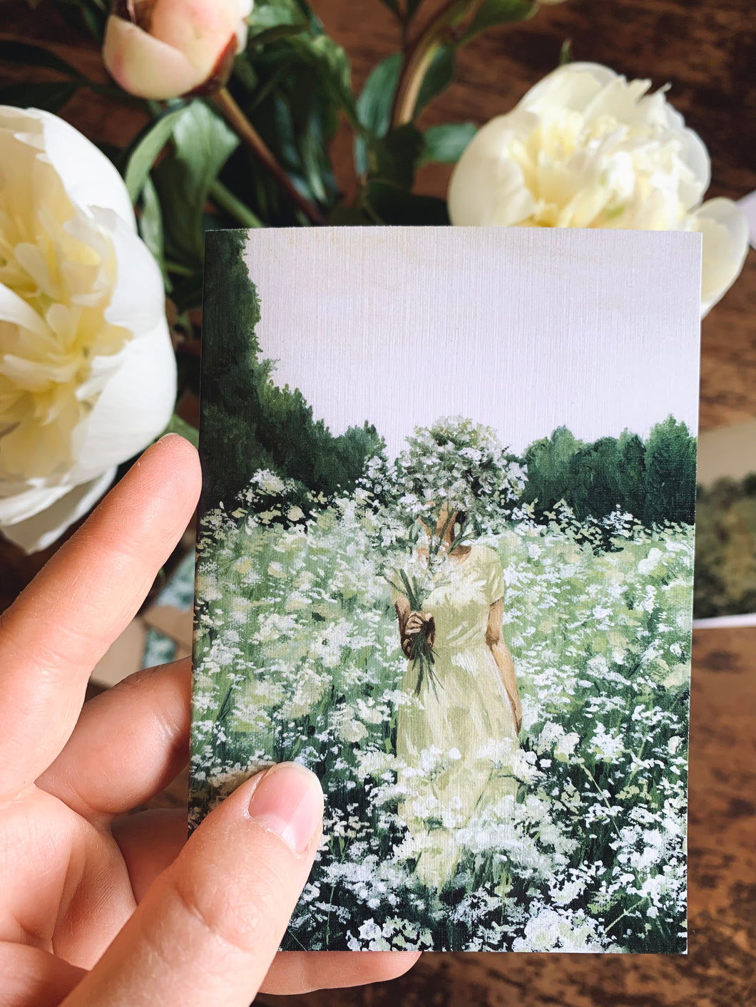 Cards - Girl with Flowers: In Green
