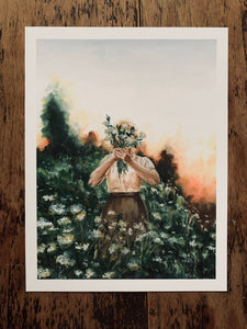 "Girl With Flowers: At Dusk" Print on Paper