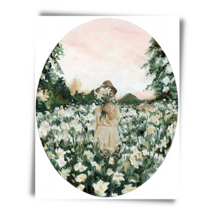 "Girl With Flowers: At Sunset" Print on Paper