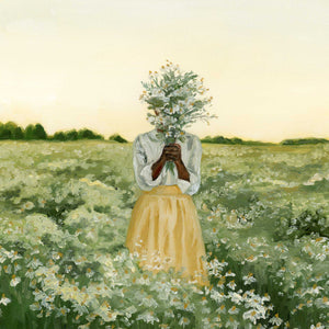 "Girl With Flowers: Field of Daisies" Print on Paper