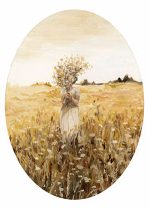 "Girl With Flowers: In Gold" Print on Paper
