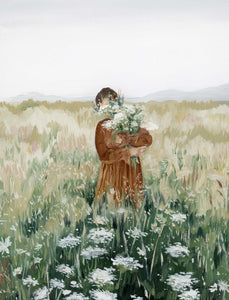 "Girl With Flowers: On a Gray Day" Print on Paper